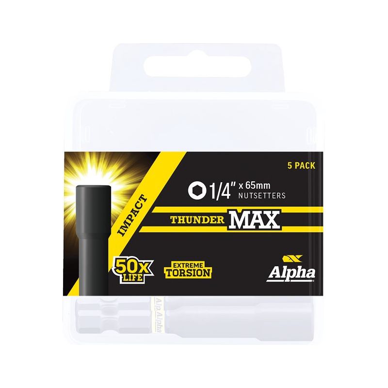 Alpha-Thundermax 1/4In X 65Mm Impact Magnetic Nutsetter Handipack (X5)