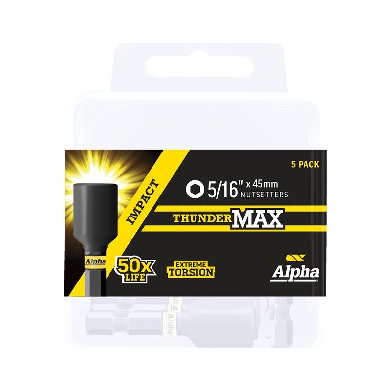 Alpha-Thundermax 5/16In X 45Mm Impact Magnetic Nutsetter Handipack (X5)