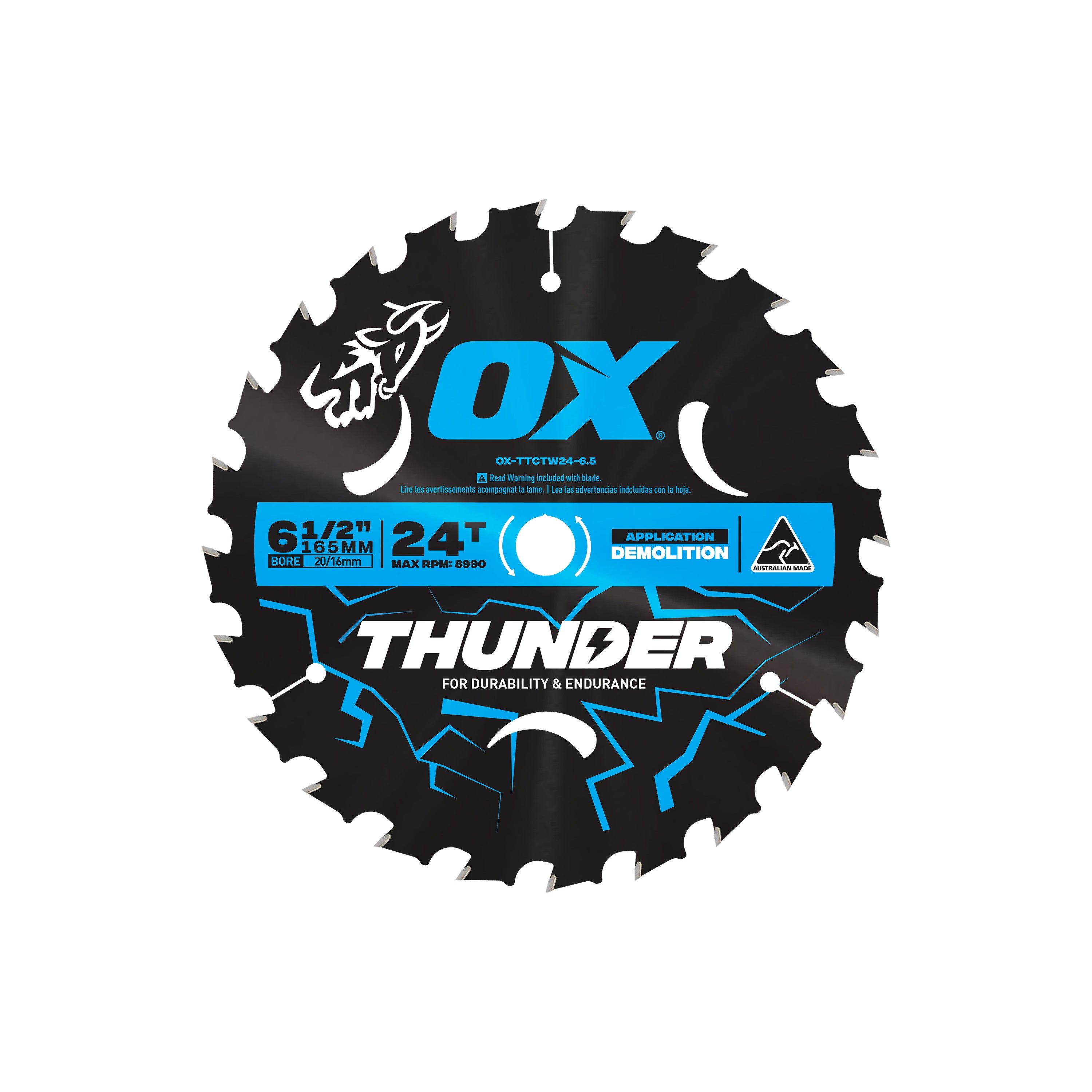 OX Tools - Pro Thunder 165mm Circular Saw Blade | 24T | OX-TTCTW24-6.5