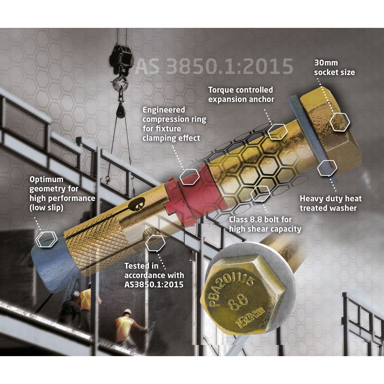 ICCONS® - Heavy Duty Brace Anchor M14 X 115.0 mm (Compliant With As3850:1:2015) | PBA20115 75 pcs