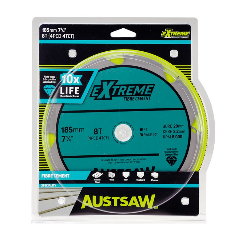 Austsaw - 185Mm ( 7 1/4In) Polycrystalline Diamond Blade - 20/16Mm Bore - 4Pcd 4Tct Teeth