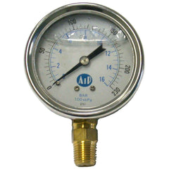 AIP - GAUGE PRESSURE S/STEEL LIQUID FILLED 1600KPA / 230PSI BOTTOM ENTRY BSPT - 50MM X 1/4IN | 28-400-05L4-0230