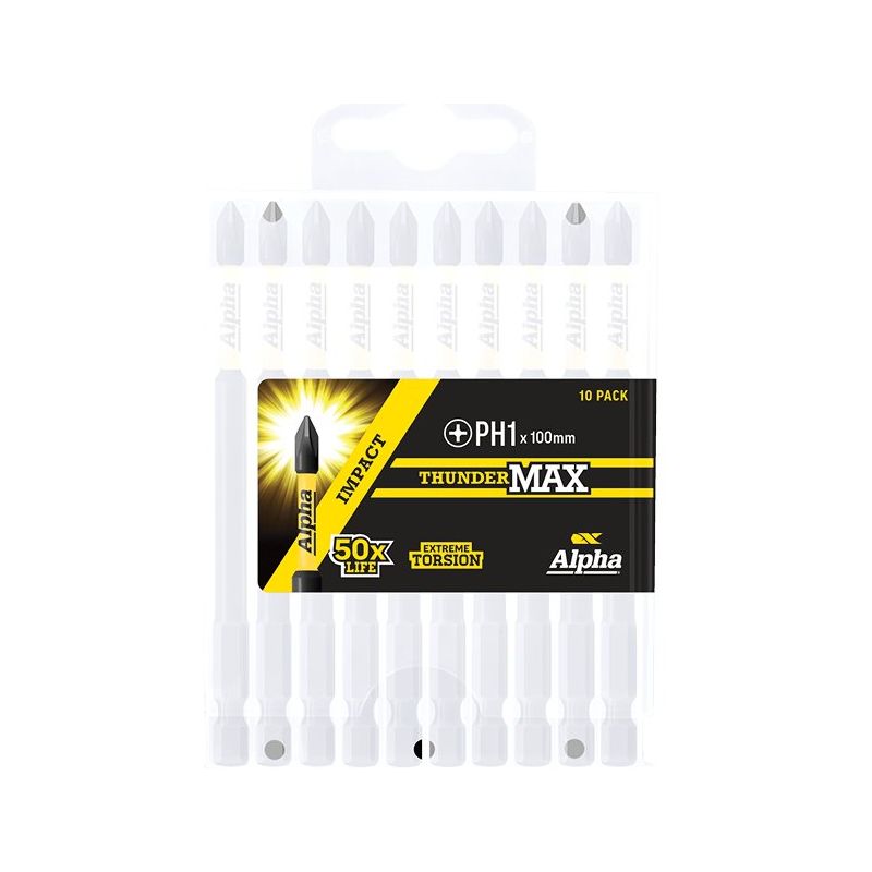 Alpha-Thundermax Ph1 X 100Mm Impact Power Bit Handipack (X10)