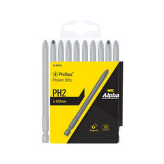 Alpha-Ph2 X 100Mm Power Bits - Handipack (X10)