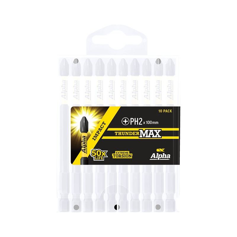 Alpha-Thundermax Ph2 X 100Mm Impact Power Bit- Handipack (X10)