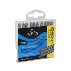 Alpha - Ph2 x 100mm Phillips Ribbed Power Bits - Handipack (X10) | PH2100SRH
