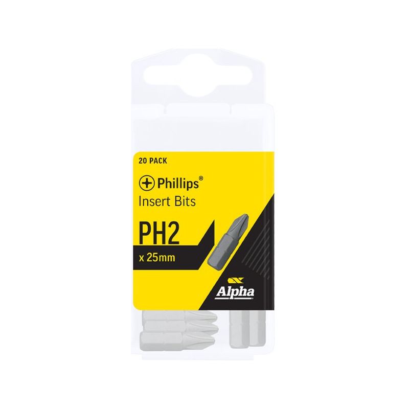 Alpha-Ph2 X 25Mm Phillips Insert Bits - Box Of 20