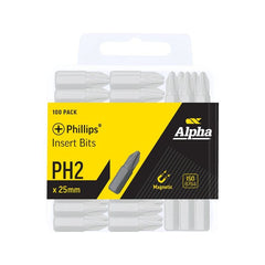 Alpha-Ph2 X 25Mm Phillips Insert Bits - 100Pcs Bulk Pack