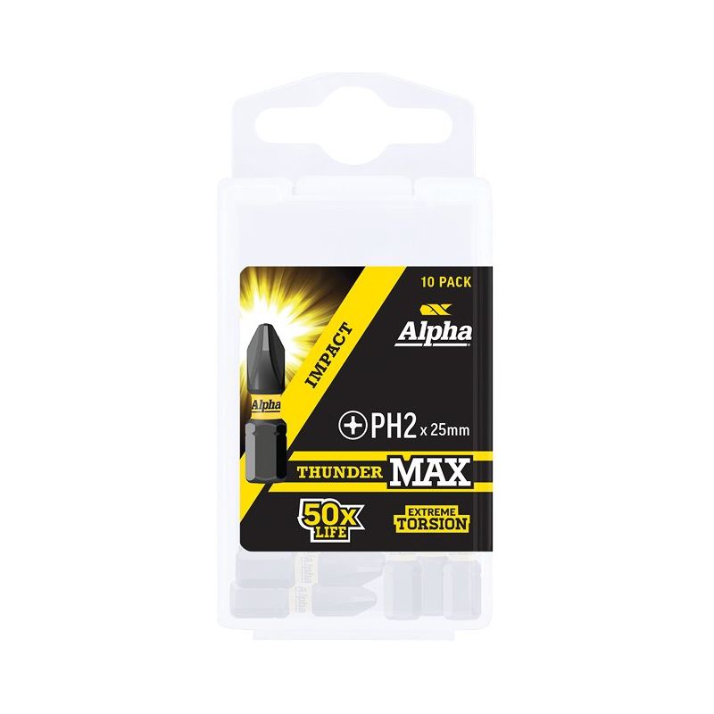 Alpha-Thundermax Ph2 X 25Mm Impact Insert Bit Handipack (X10)