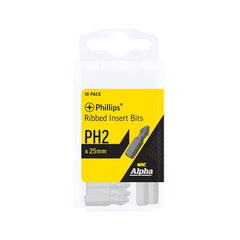 Alpha-Ph2 X 25Mm Phillips Ribbed Insert Bits - Handipack (X10)