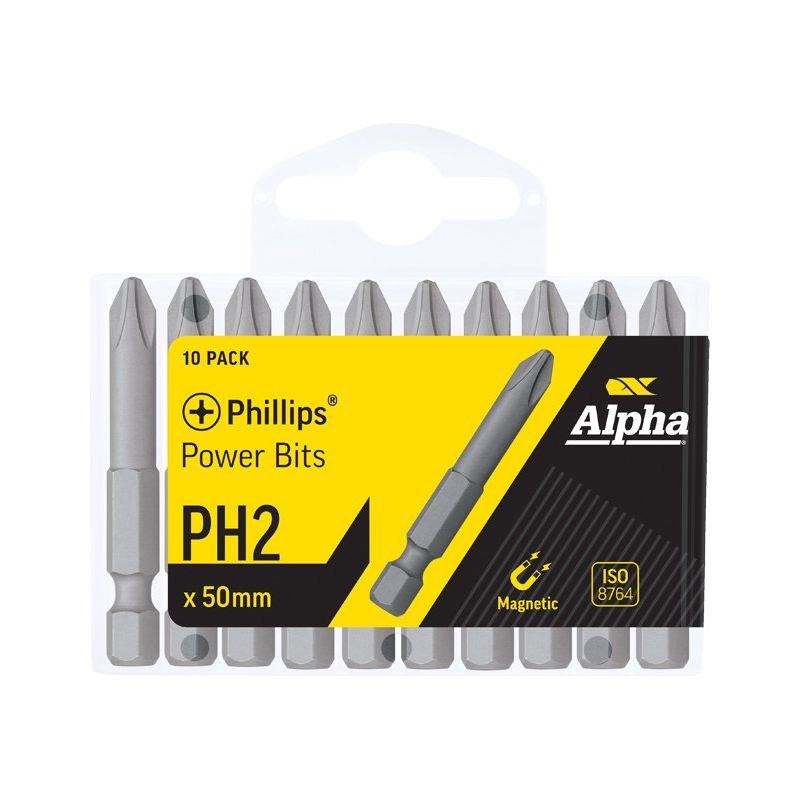 Alpha-Ph2 X 50Mm Phillips Power Bit - Handipack (X10)