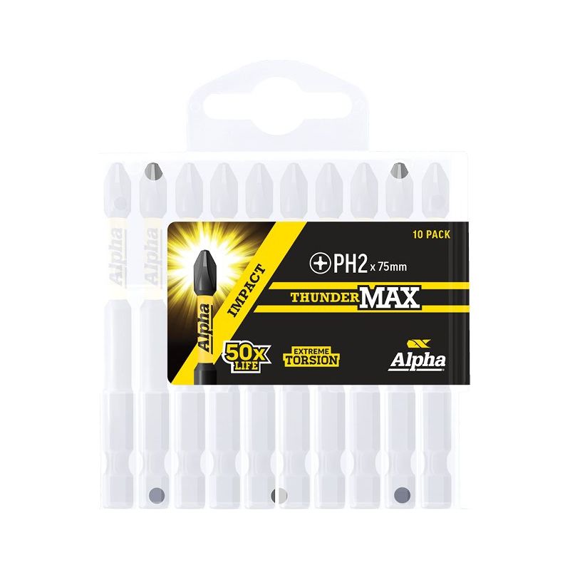 Alpha-Thundermax Ph2 X 75Mm Impact Power Bit- Handipack (X10)