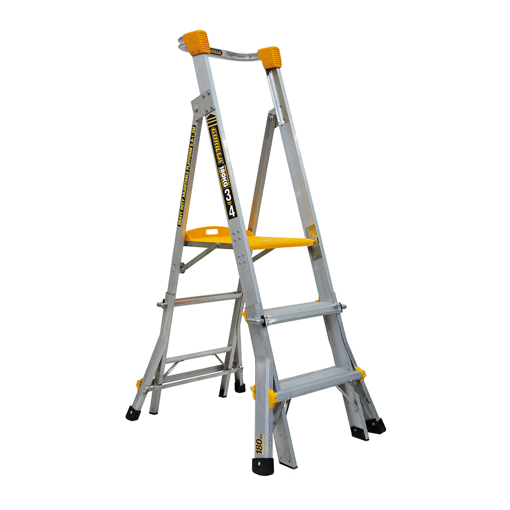 Gorilla - Adjustable height platform ladder 0.9m - 1.2m (3-4ft) Aluminium Heavy Duty 180kg Industrial | PL0304-HD