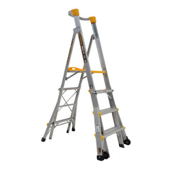 Gorilla - Adjustable height platform ladder 1.2-1.5-1.8m (4-5-6ft) Aluminium Heavy Duty 180kg Industrial | PL0406-HD