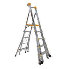 Gorilla - Adjustable height platform ladder 1.5-1.8-2.1-2.4m (5-6-7-8ft) Alum. Heavy Duty 180kg Industrial | PL0508-HD