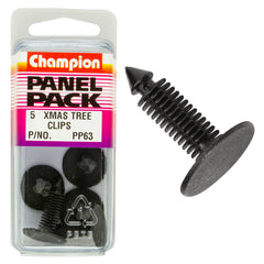 Champion - Xmas Tree Clips - Colour:black - Length:27mm - Stem Dia: 7.6mm - hole:4.6mm - head:20.4mm | PP63