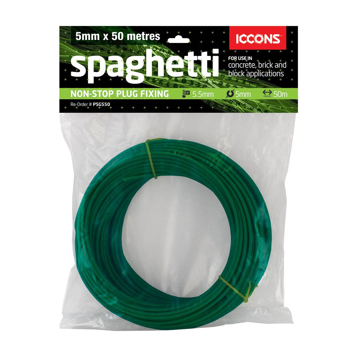 ICCONS® - Green Spaghetti Roll 5 mm X 50M | PSG550 10 pcs