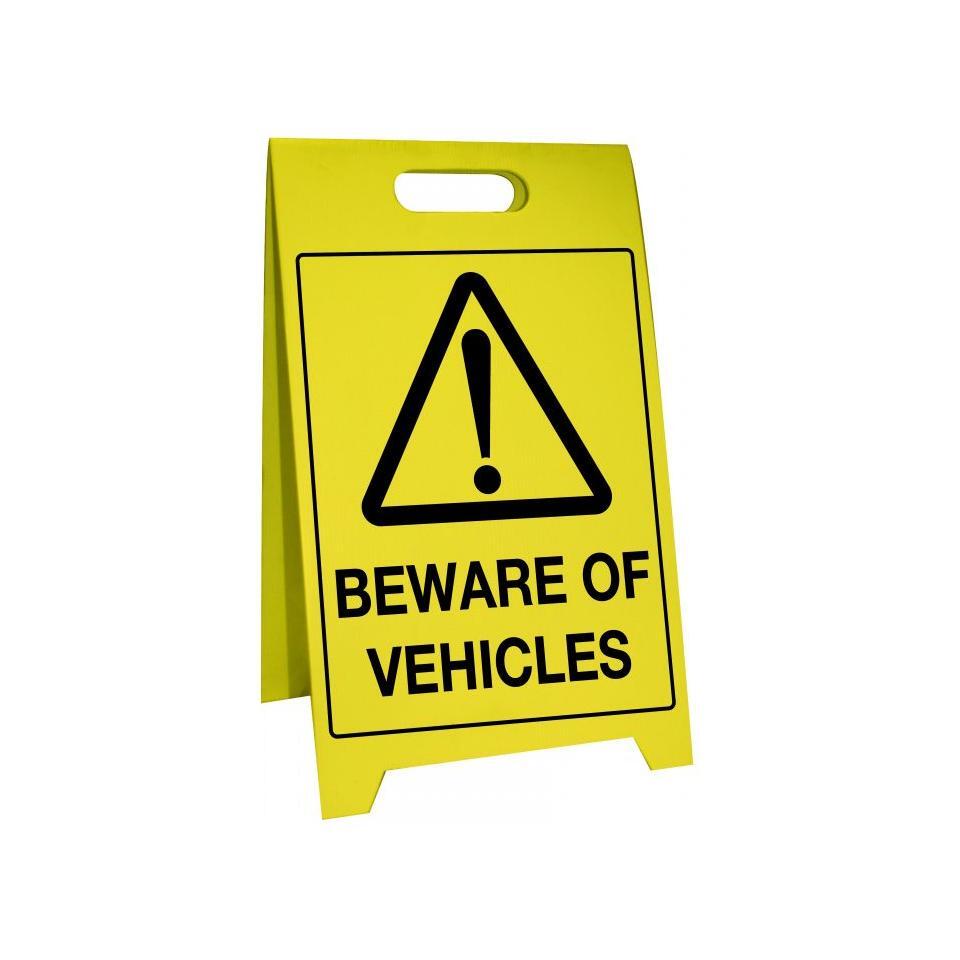 Uniform Safety Signs - 500x300mm - Corflute Sign Stands - Beware of Vehicles | PSS055C