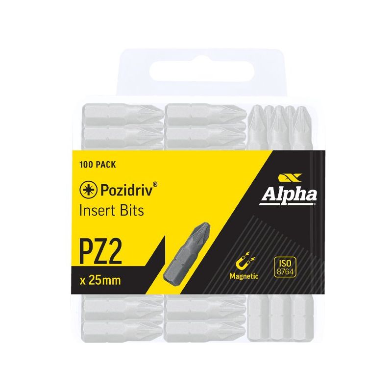 Alpha-Pz2 X 25Mm Pozidrive Insert Bits - 100 Pack