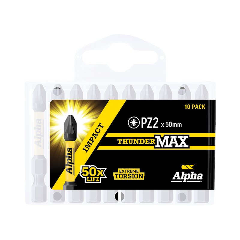 Alpha-Thundermax Pz2 X 50Mm Impact Power Bit Handipack (X10)