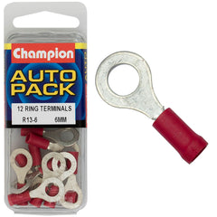Champion - CRIMP TERMINALS - RING - RED - 6mm | R13-6