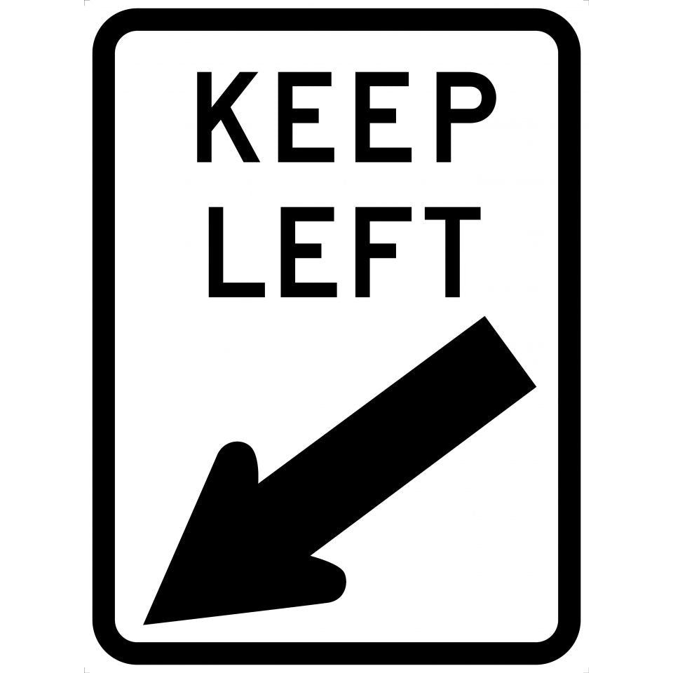 Uniform Safety Signs - 600x450mm - Aluminium - Class 1 - Keep Left (with arrow) | R2-3A(L)C1