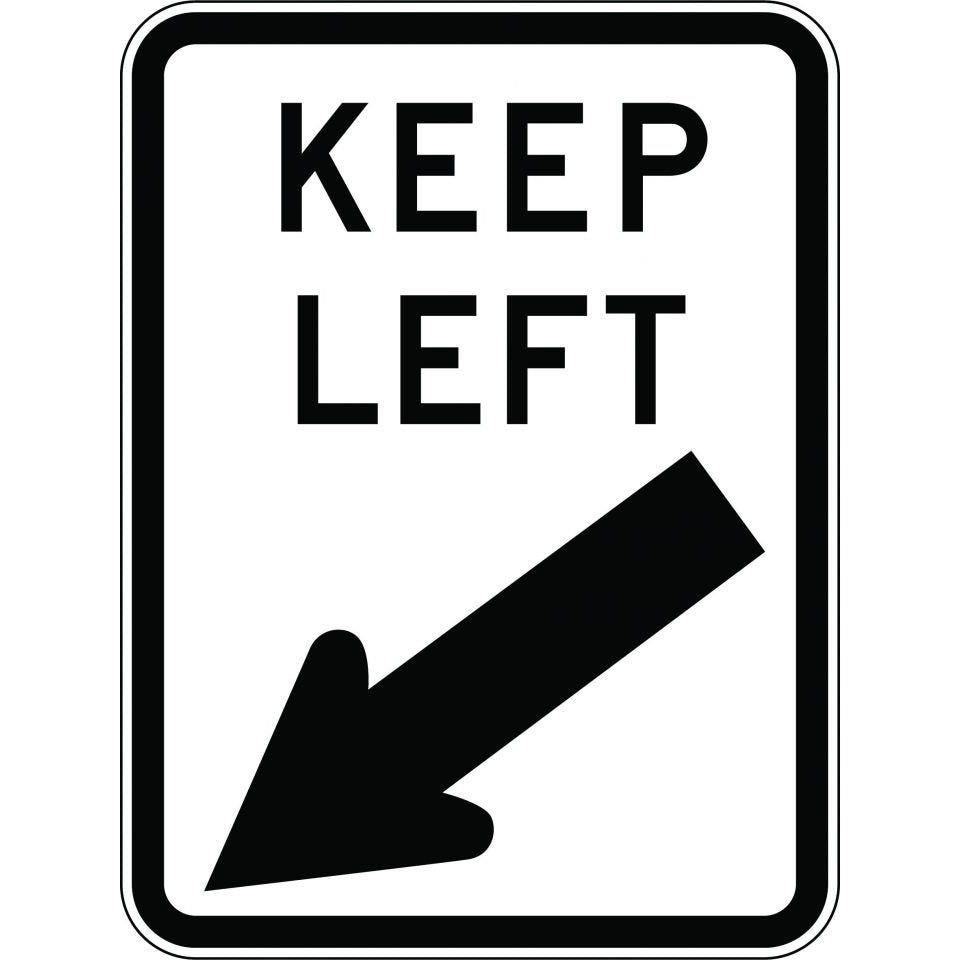 Uniform Safety Signs - 600x450mm - Aluminium - Class 2 - Keep Left (with arrow) | R2-3A(L)C2