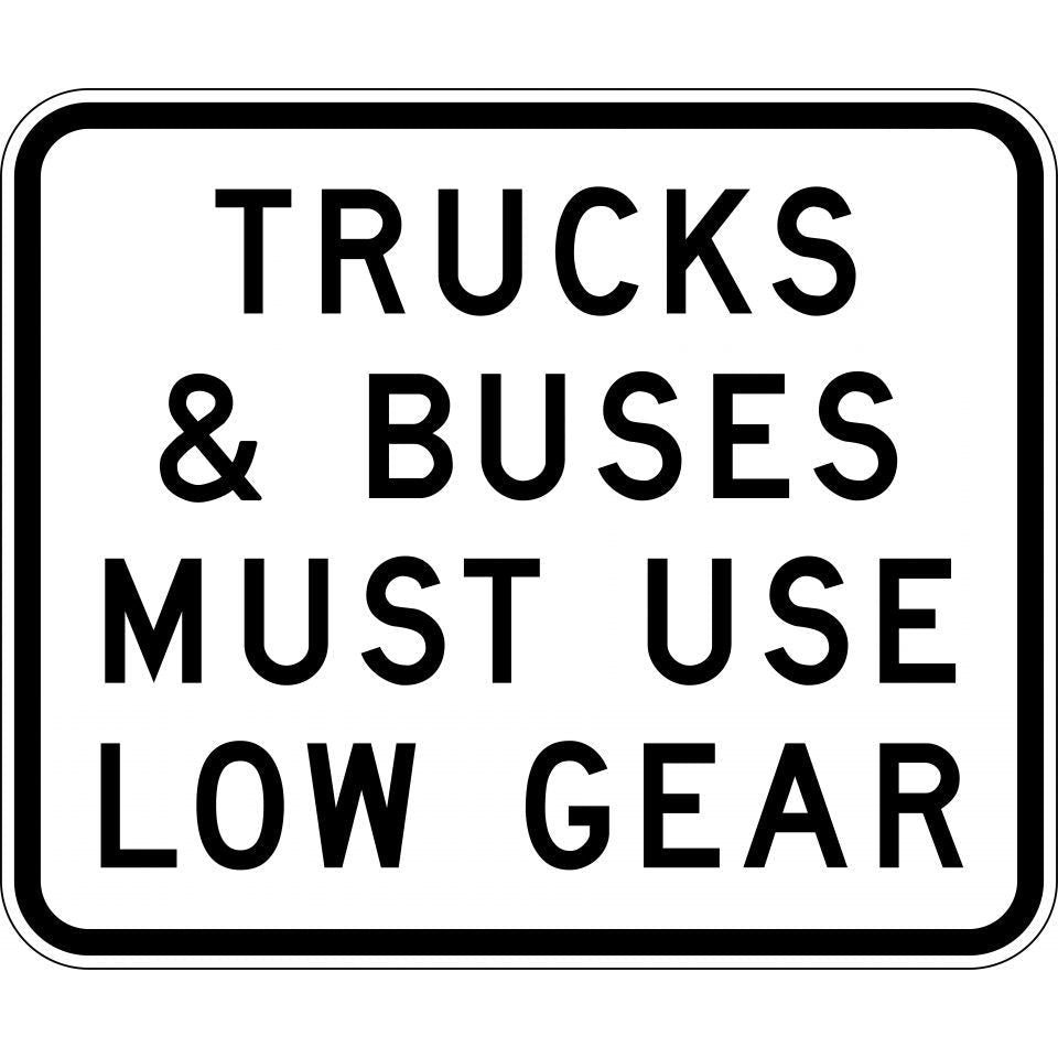 Uniform Safety Signs - 1200x1000mm - Aluminium - Class 1 - Trucks & Buses Must Use Low Gear | R6-22A