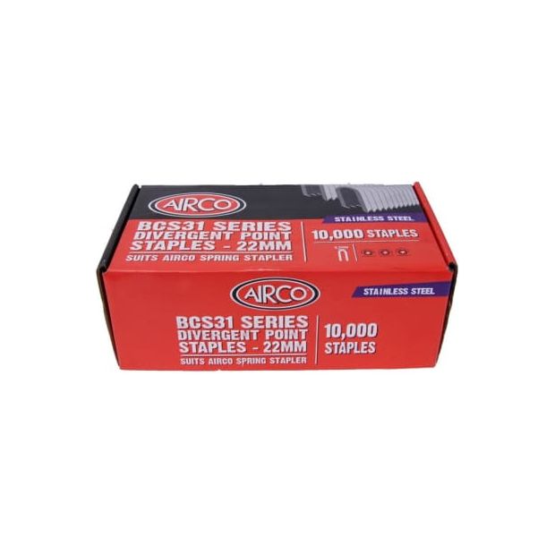 Airco -  Bcs31-22mm Ss Div. Point Staples. Box Qty: 10.000 | RB11223