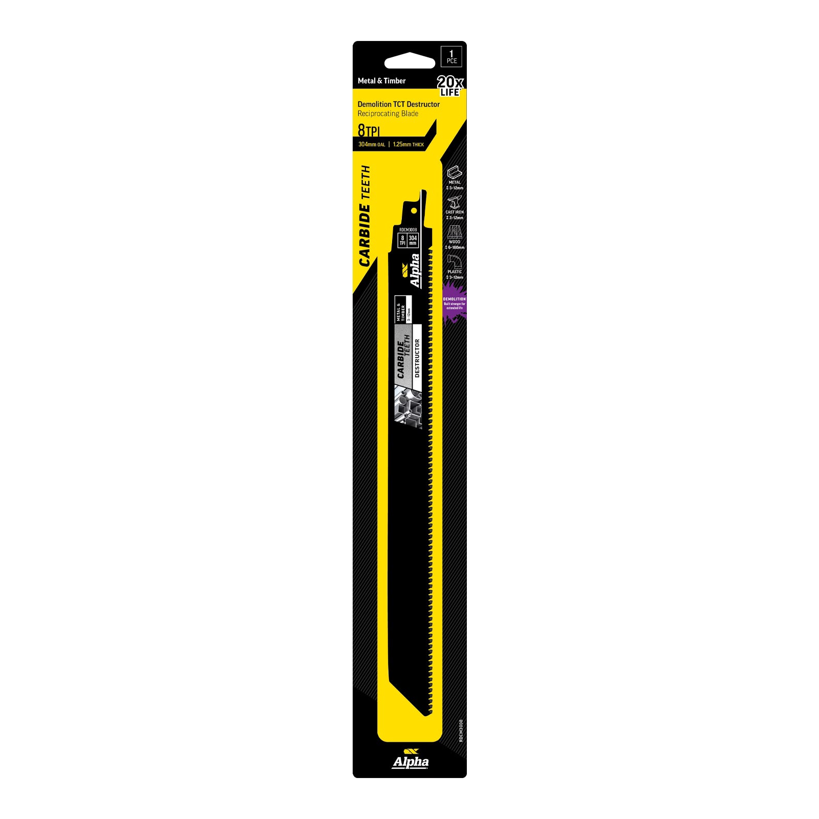 Alpha - TCT Destructor Metal & Timber Recip Blade 8 TPI 304mm