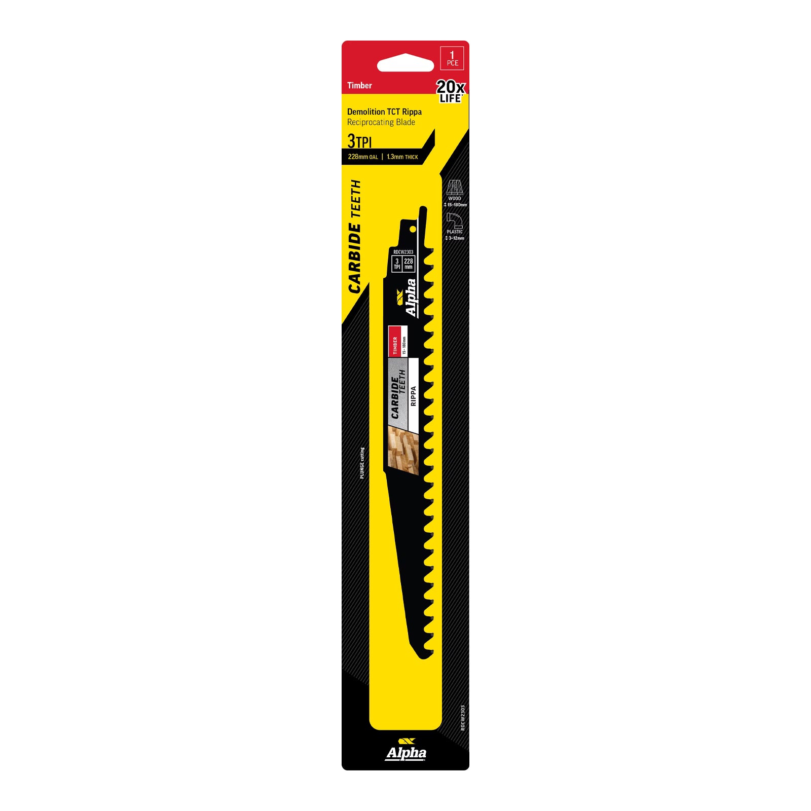 Alpha - TCT Rippa Timber Recip Blade 3 TPI 228mm