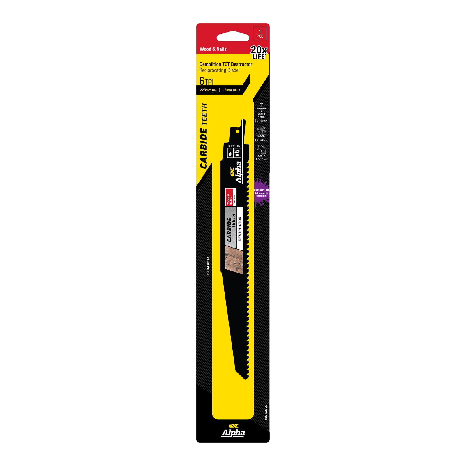 Alpha - TCT Destructor Wood & Nails Recip Blade 6 TPI 228mm