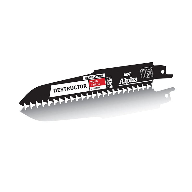 Alpha-Destructor Demolition - Wood & Nails - Recip Blade, 5 Tpi, 150Mm - 2 Pack