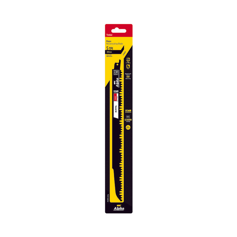 Alpha-Rippa - Timber - Recip Blade, 5 Tpi, 300Mm - 5 Pack