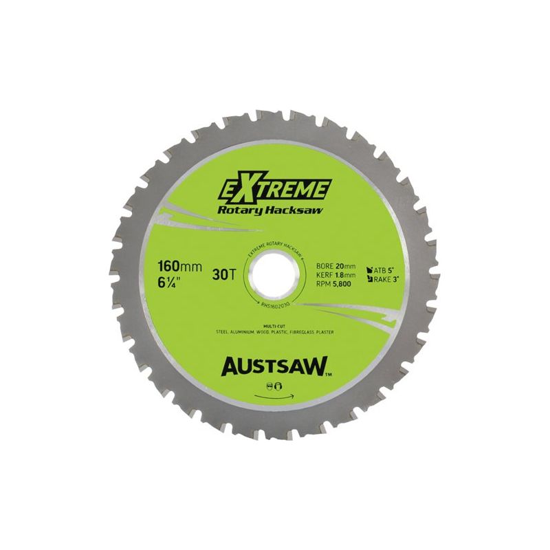 Austsaw - 160Mm (6 1/4In) Rotary Hacksaw Blade - 20Mm Bore - 30 Teeth