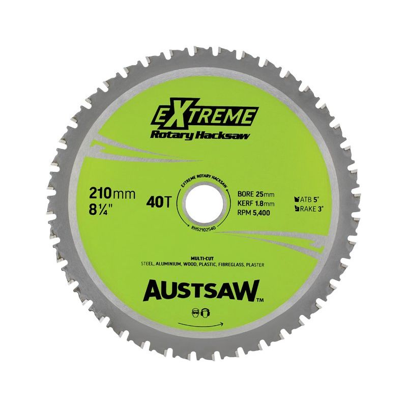 Austsaw - 210Mm (8In) Rotary Hacksaw Blade - 25Mm Bore - 40 Teeth
