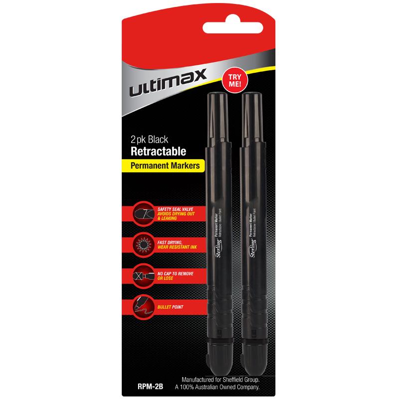 Sterling Retractable Permanent Marker - 2 Pack Black
