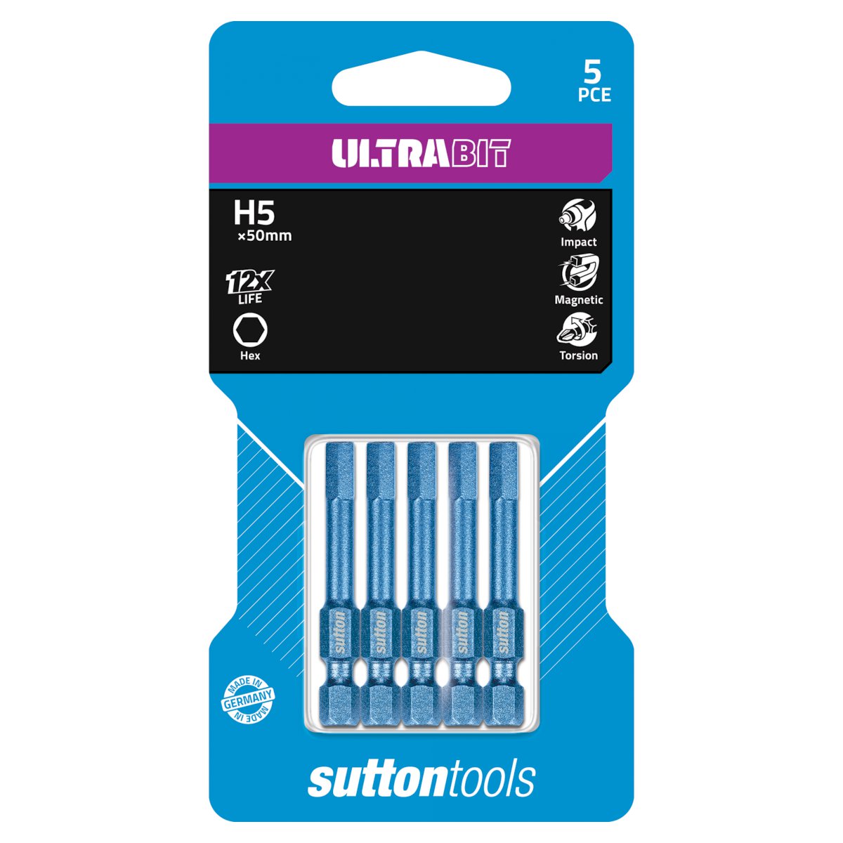 Sutton - Screwdriver Bit S164 Ultra Hex Hx5 50mm 5Pk | S1640550