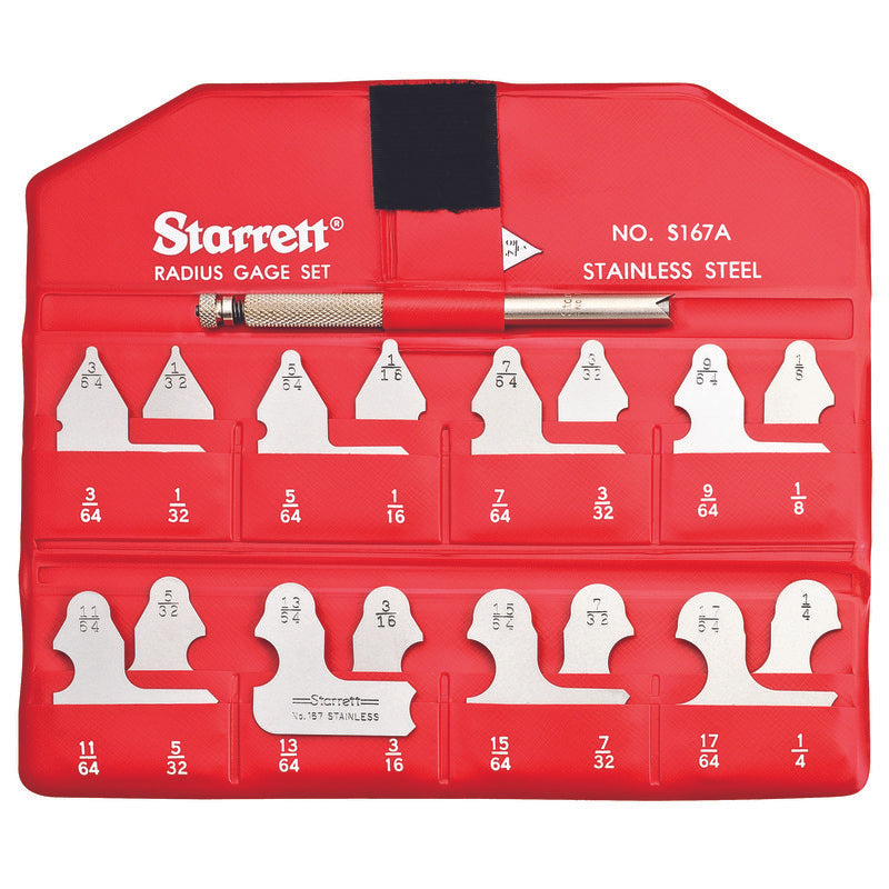 Starrett - Radius Gage Set: 1/64-17/64in by 64ths 17 Gages 110 Holder | S167AHZ