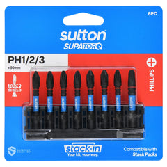 Sutton Tools - 50mm Scrdrv Bit S200 Supatorq Phillips Set STACK-IN 8Pc | S200S08B
