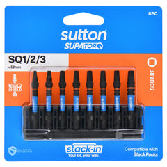 Sutton Tools - 50mm Scrdrv Bit S204 Supatorq Square Set STACK-IN 8Pc | S204S08B