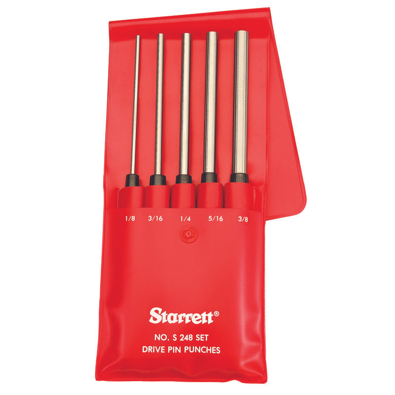 Starrett - Drive Pin Punch 5 Pce Set: (1 Of Each Size) 248A/B/C/D/E In Vinyl Case | S248PC