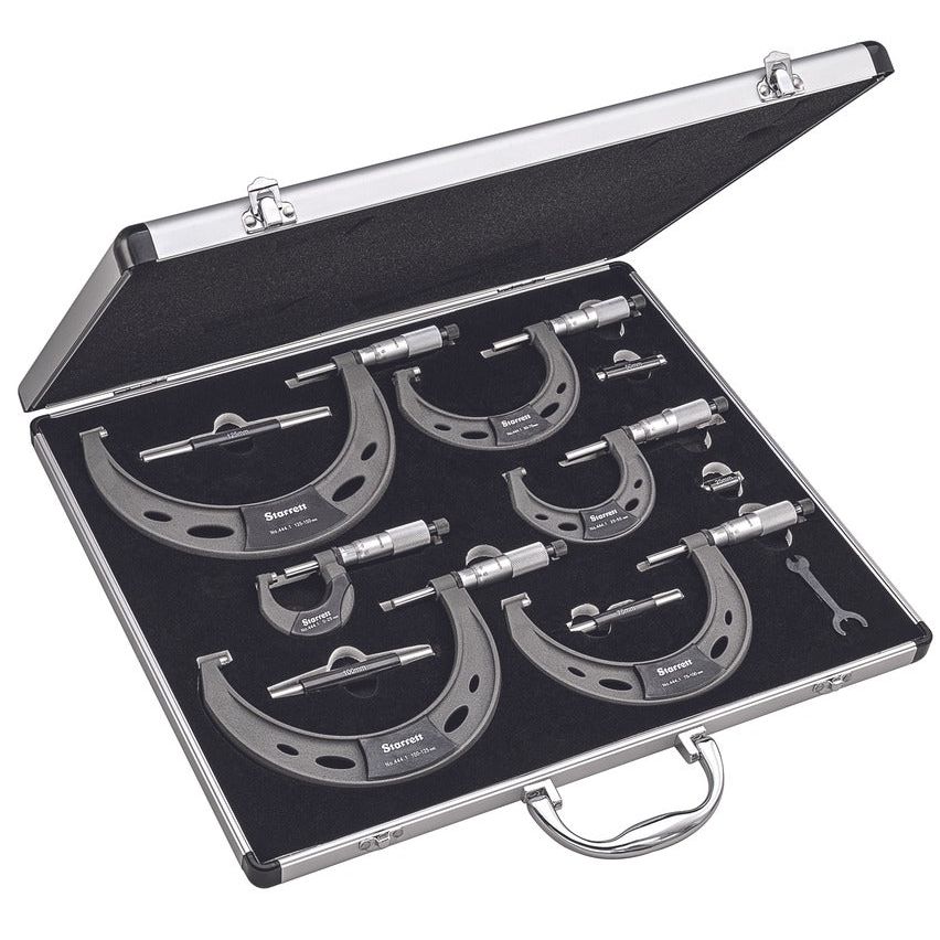 Starrett - Micrometer Set 0-150mm 0.01mm Grad Carb Face - Metal Case | S444.1MCXRLZ