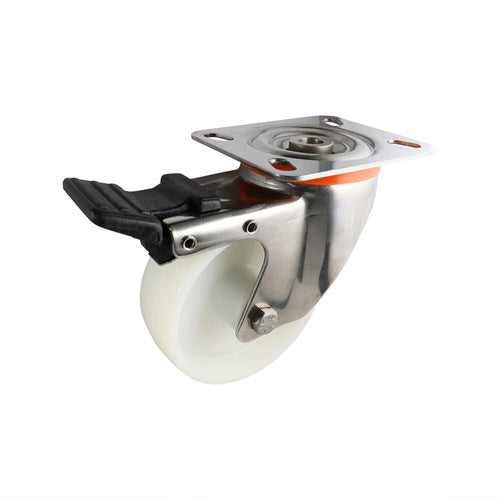 EHI - 100mm White Nylon Swivel Plate Brake Castor Stainless Steel | S52TS48R100
