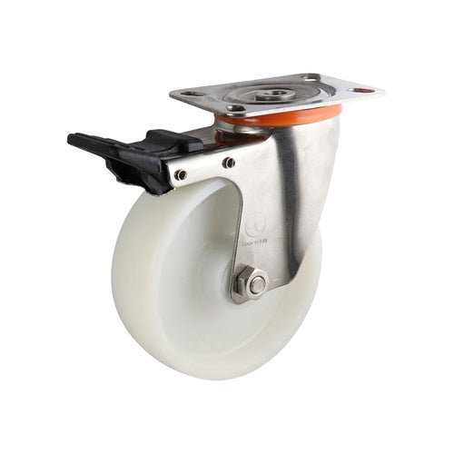 EHI - 125mm White Nylon Swivel Plate Brake Castor Stainless Steel | S52TS48R125