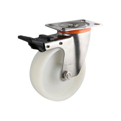 EHI - 125mm White Nylon Swivel Plate Brake Castor Stainless Steel | S52TS48R125