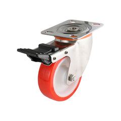 EHI - 100mm Red Urethane Swivel Plate Brake Castor Stainless Steel | S52TS50R100