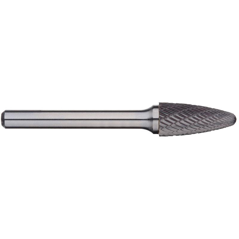Alpha-1/4In Tree Radius Nose Carbide Burr, 1/8In Shank Dia.