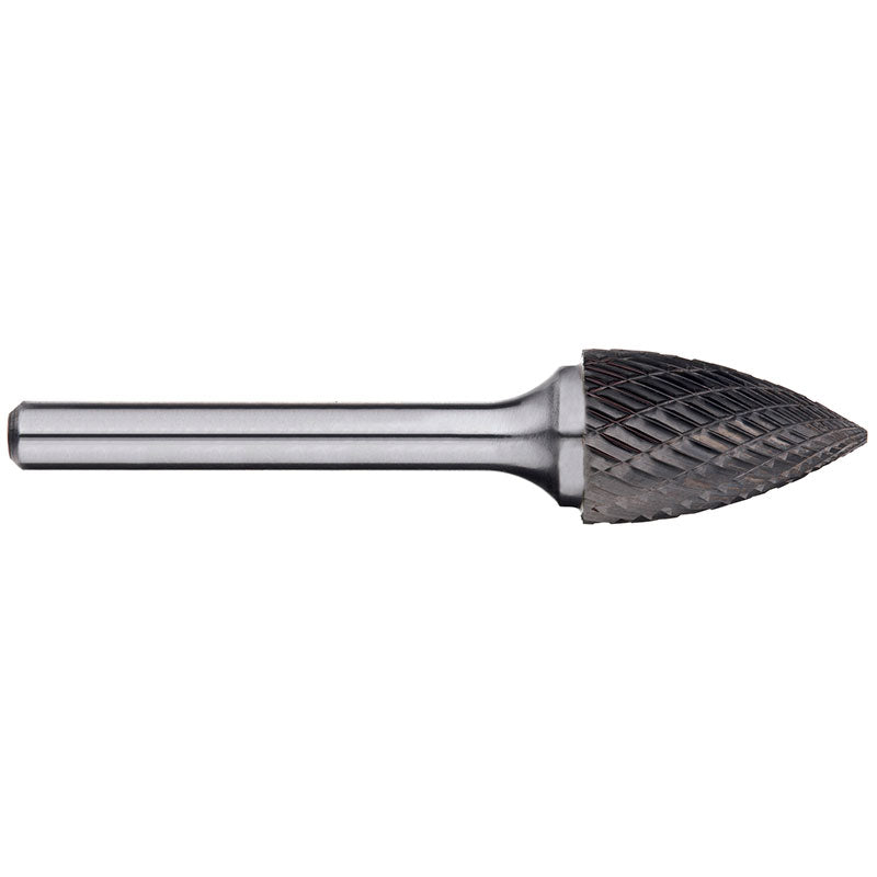 Alpha-5/8In Tree Pointed Nose Carbide Burr, 1/4In Shank Dia.