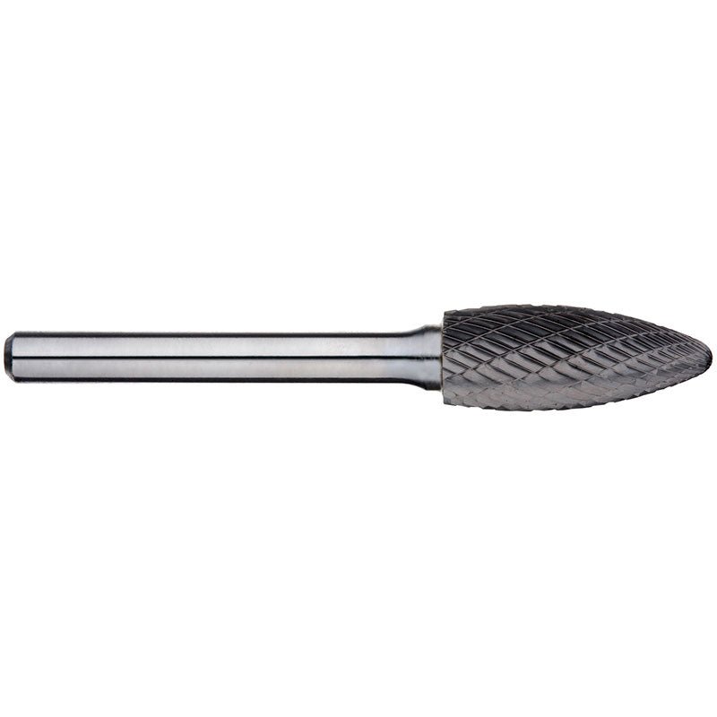Alpha-1/2In Flame Carbide Burr, 1/4In Shank Dia.